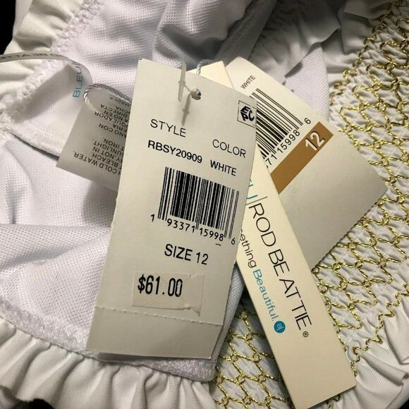 Bleu Rod Beattie Embroidered Smocked White Hipster Bikini Bottom Size 12 NEW - Picture 4 of 4